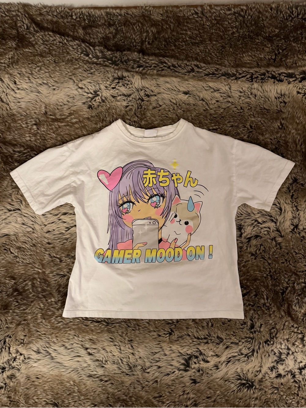 Zara White Kids Tee with Colorful Anime Gamer Graphic